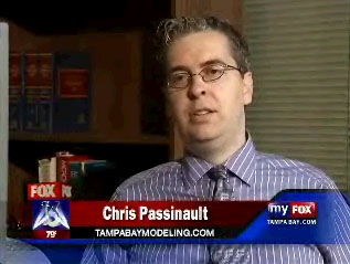 Florida Models Editor C. A. Passinault during a television interview.